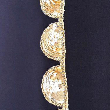 Gold Scallop Trim Embroidered With Beaded Gold Sequins, Approx. 30mm Wide - 210119L450